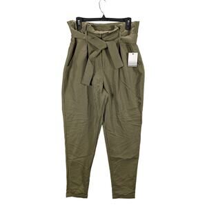 Ophelia Roe Pants Womens Medium Belted Paper bag waist Army Green Tapered leg